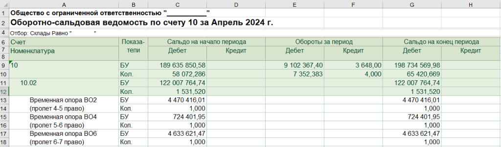Шапка выгрузки ОСВ для макроса